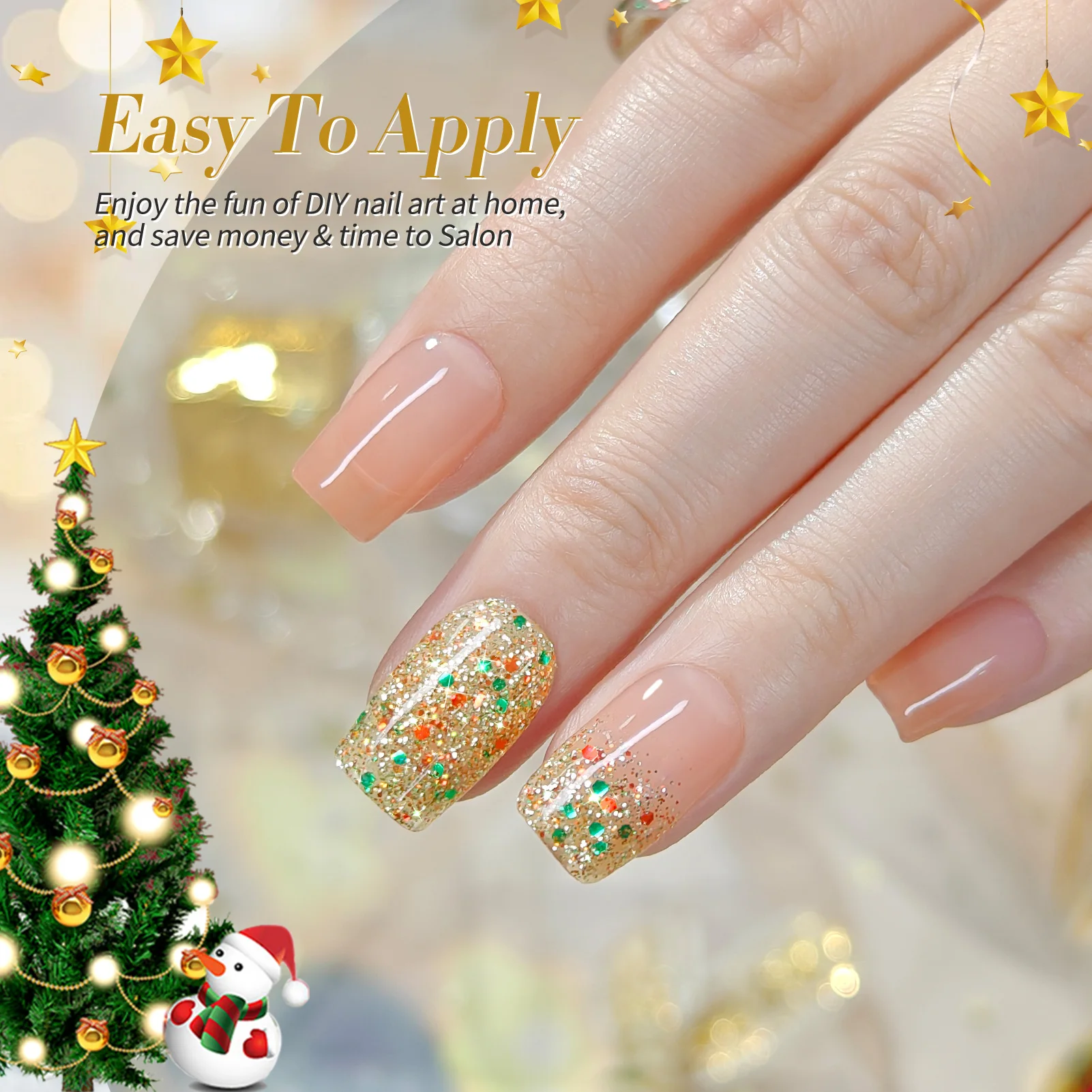 BORN PRETTY 1 Bottle 15ml Gold Sequins Jelly Gel Polish Christmas Semi Permanent Nail Art Manicure Soak Off UV Gel Nail Supplies