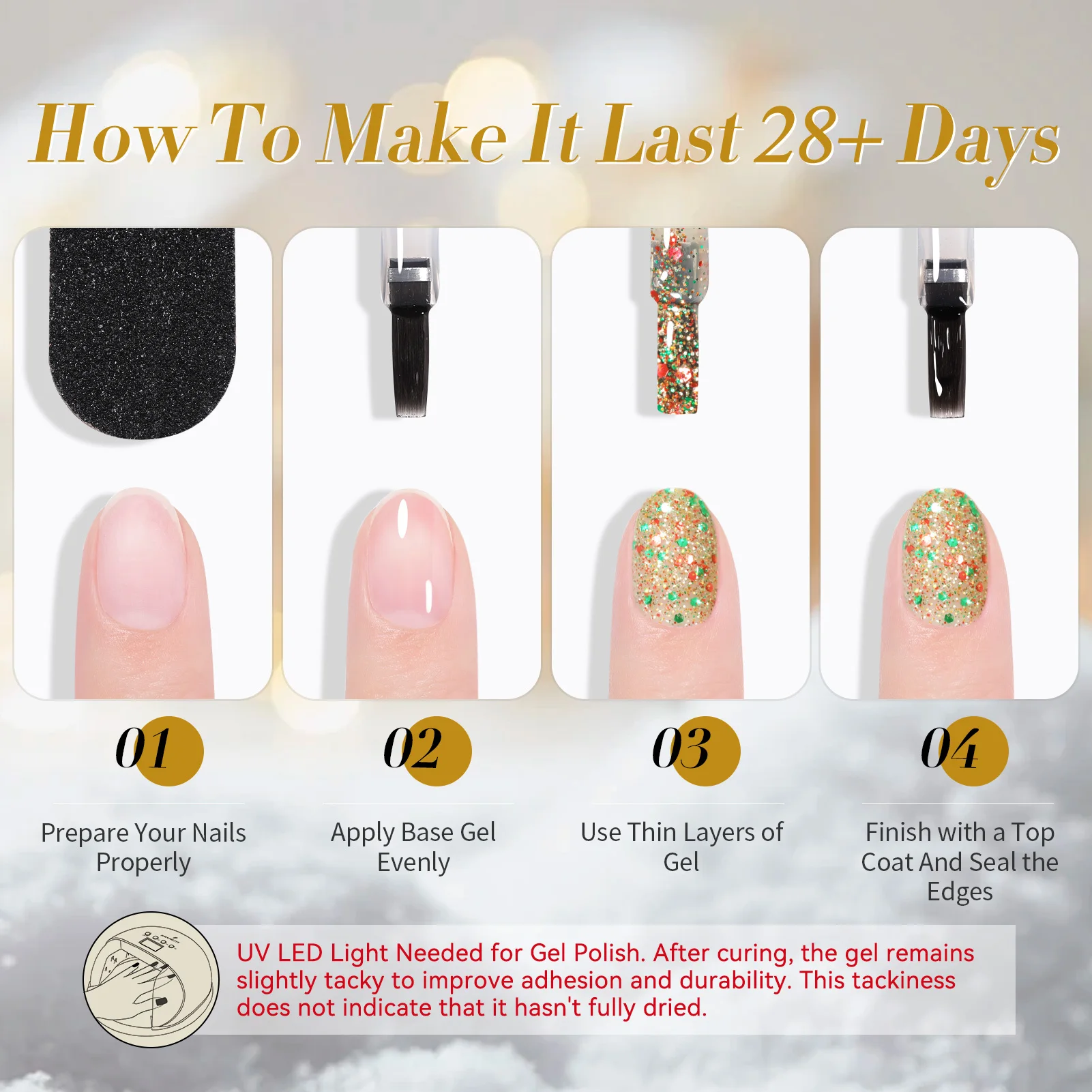 BORN PRETTY 1 Bottle 15ml Gold Sequins Jelly Gel Polish Christmas Semi Permanent Nail Art Manicure Soak Off UV Gel Nail Supplies