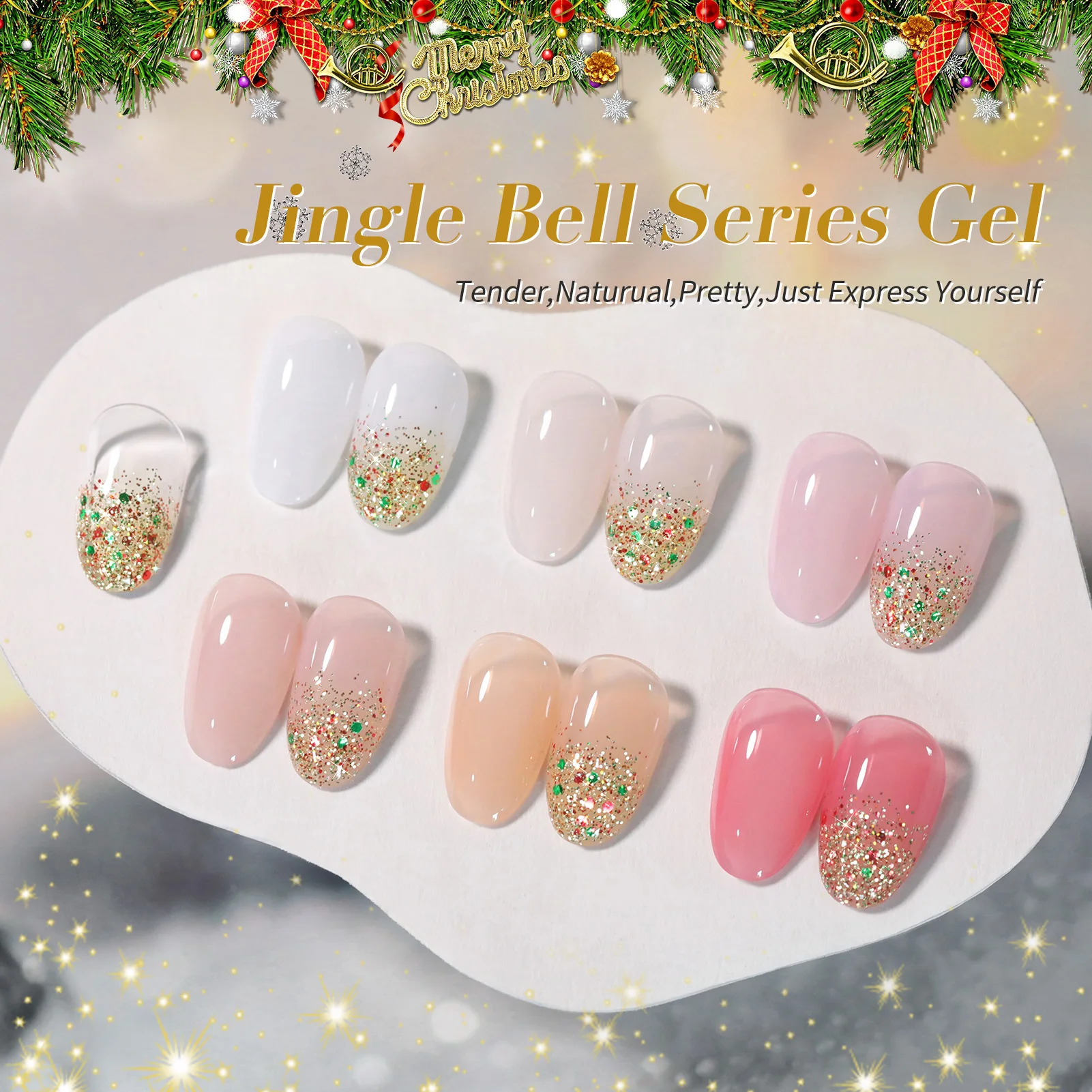 BORN PRETTY 1 Bottle 15ml Gold Sequins Jelly Gel Polish Christmas Semi Permanent Nail Art Manicure Soak Off UV Gel Nail Supplies