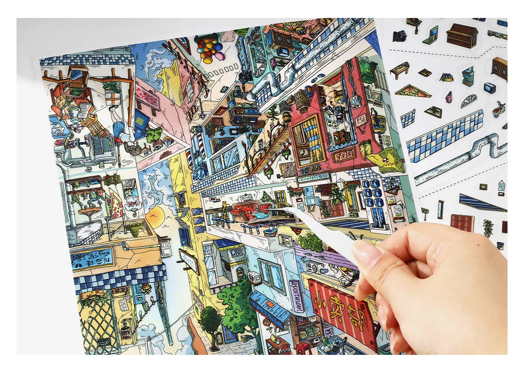 Kawaii Rotating City 3D Town Rest Day Landscape Sticker DIY Pocket Cabin Scene Christmas gifts 