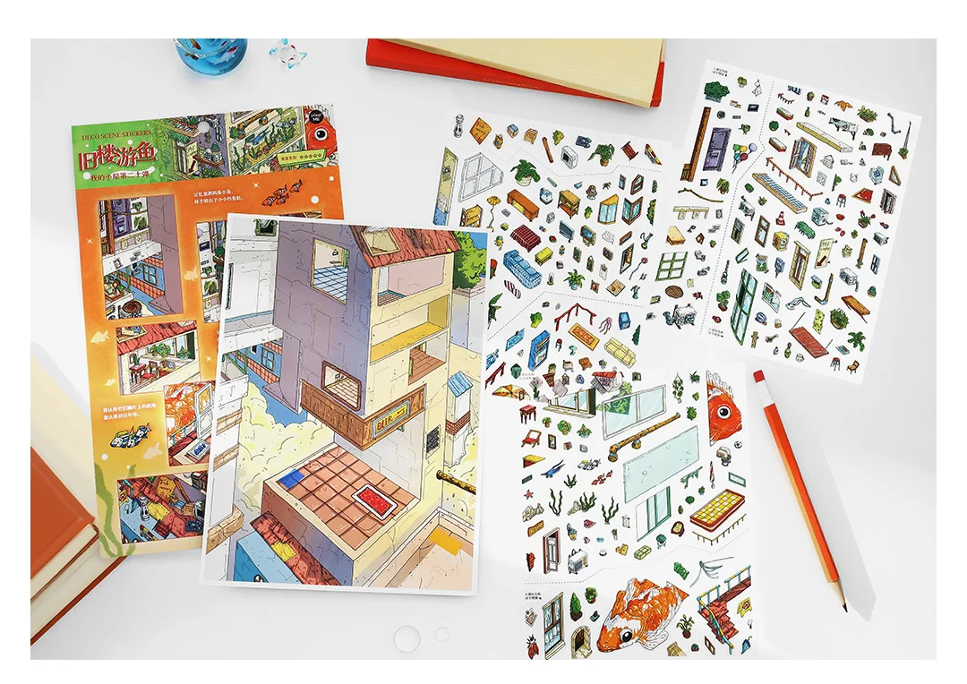Kawaii Rotating City 3D Town Rest Day Landscape Sticker DIY Pocket Cabin Scene Christmas gifts 