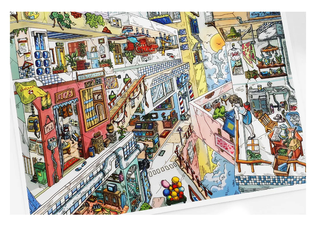 Kawaii Rotating City 3D Town Rest Day Landscape Sticker DIY Pocket Cabin Scene Christmas gifts 