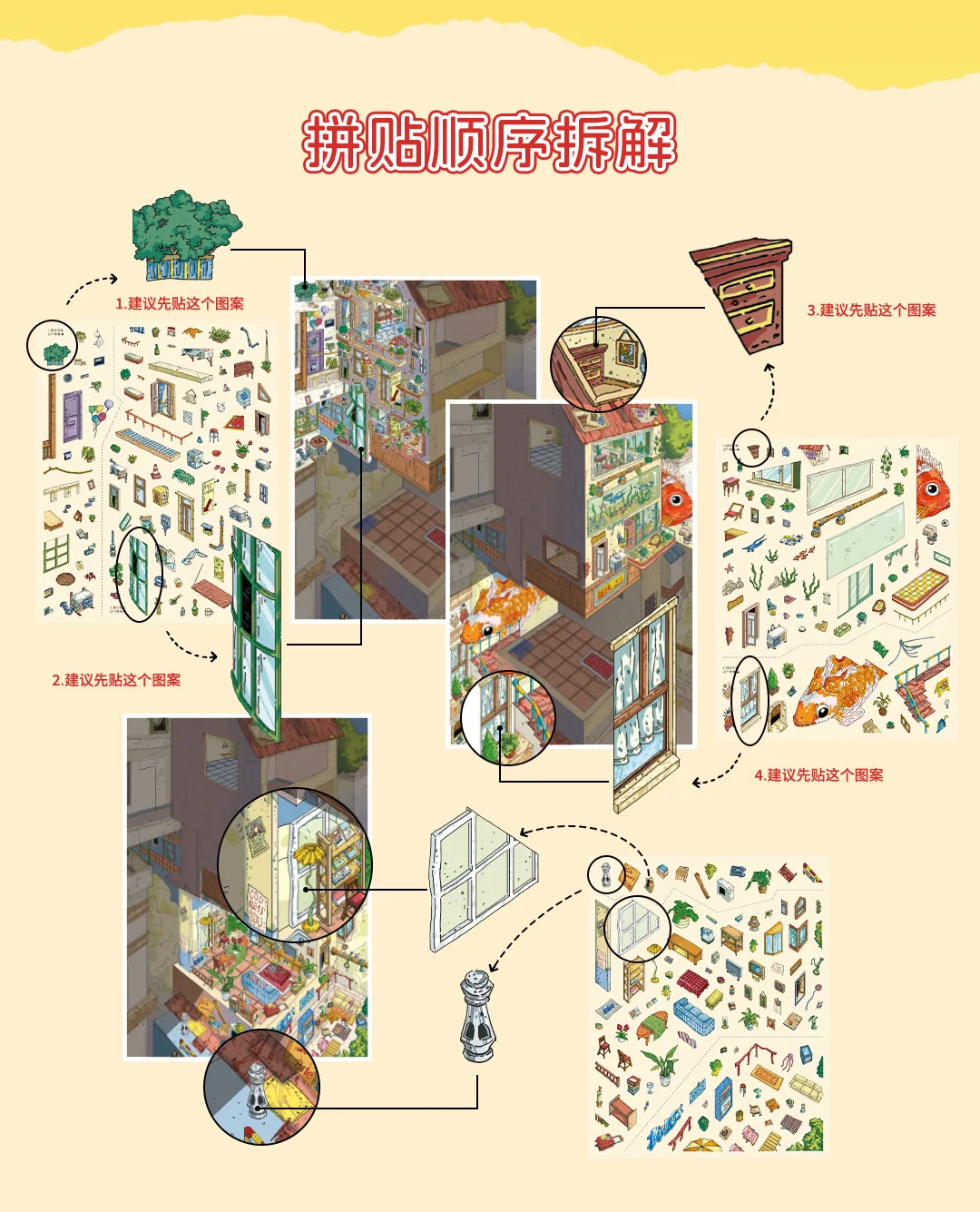 Kawaii Rotating City 3D Town Rest Day Landscape Sticker DIY Pocket Cabin Scene Christmas gifts 