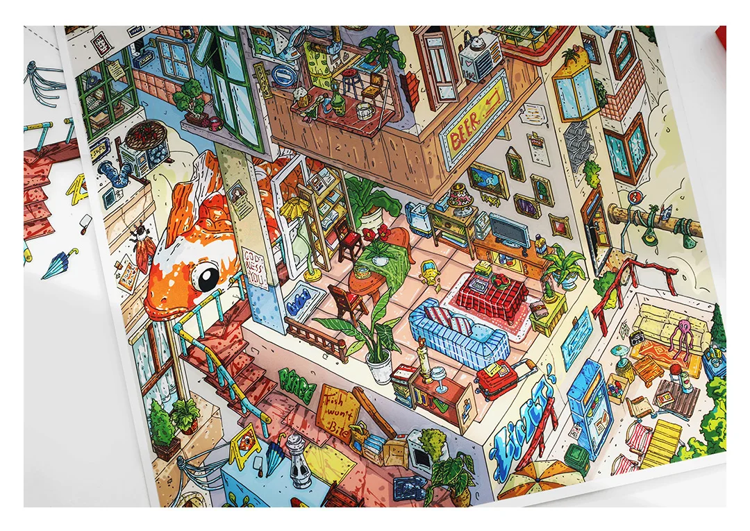 Kawaii Rotating City 3D Town Rest Day Landscape Sticker DIY Pocket Cabin Scene Christmas gifts 