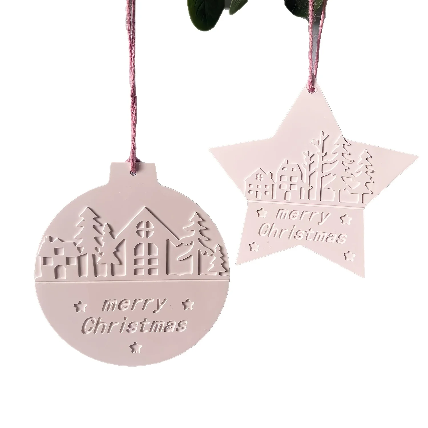 1pc Christmas Heart Round Tree Star-Shaped Hanging Ornament Silicone Mold DIY Cement Plaster Clay Craft for Home Decor Gift