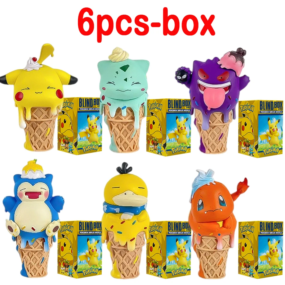 Pokemon Ice Cream Pikachu Snorlax Psyduck Gengar Anime Figure Blind Box Toys Tabletop Ornaments Christmas and Birthday Gifts