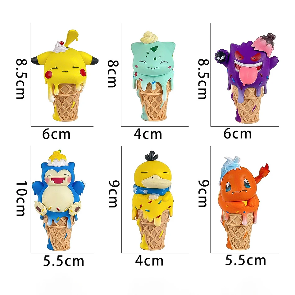 Pokemon Ice Cream Pikachu Snorlax Psyduck Gengar Anime Figure Blind Box Toys Tabletop Ornaments Christmas and Birthday Gifts