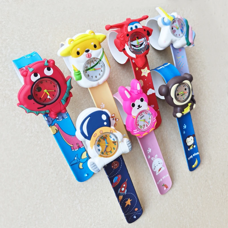 Cartoon Dinosaur Unicorn Shark Toys Children Watches Colorful Slap Printed Strap Kids Watch Girl Boy Christmas Party Gift Clock
