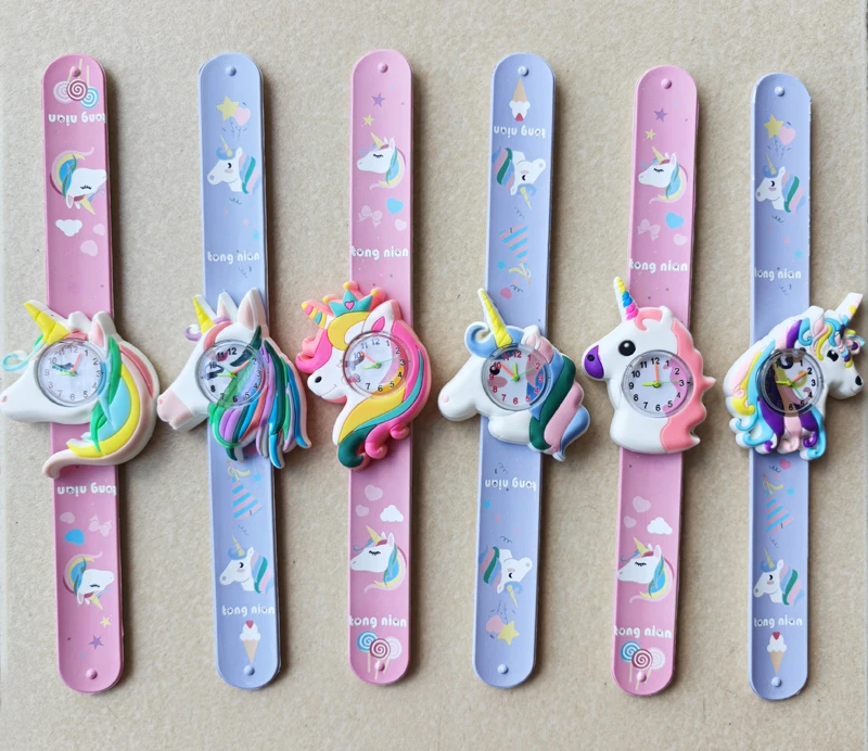 Cartoon Dinosaur Unicorn Shark Toys Children Watches Colorful Slap Printed Strap Kids Watch Girl Boy Christmas Party Gift Clock