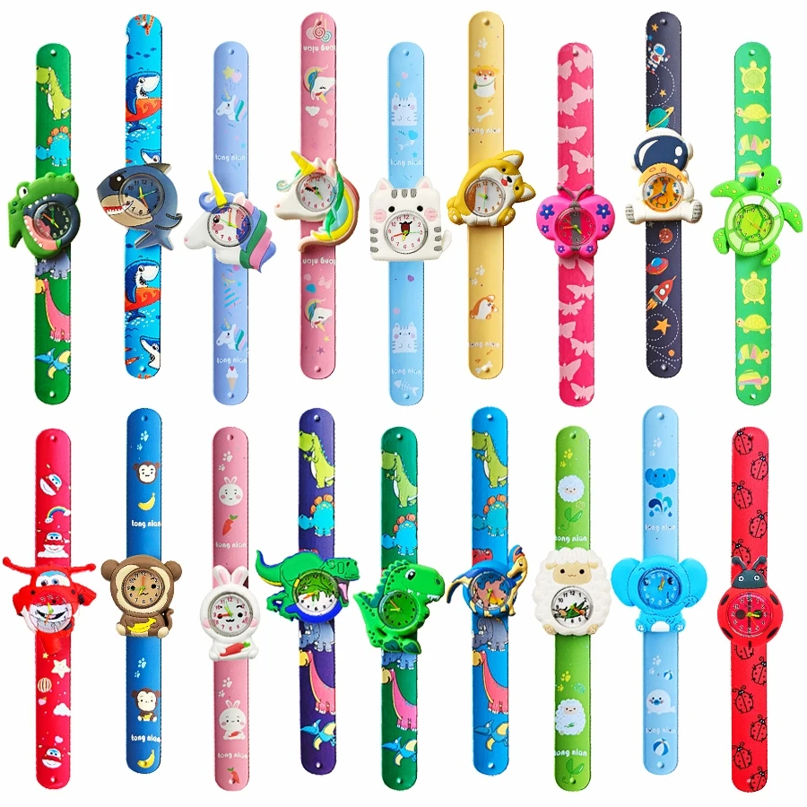 Cartoon Dinosaur Unicorn Shark Toys Children Watches Colorful Slap Printed Strap Kids Watch Girl Boy Christmas Party Gift Clock