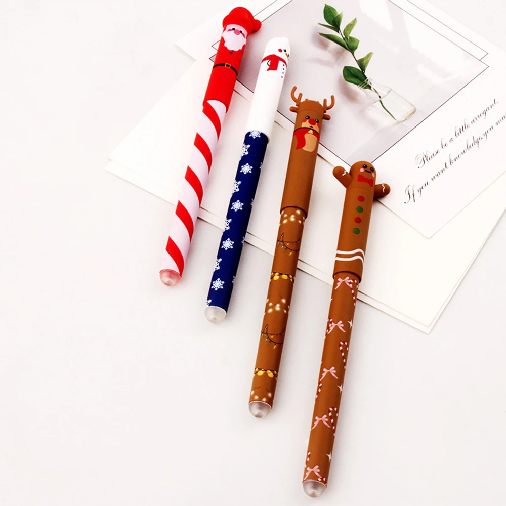 4pcs/set Christmas Erasable Pen Black Ink With Eraser 0.4mm