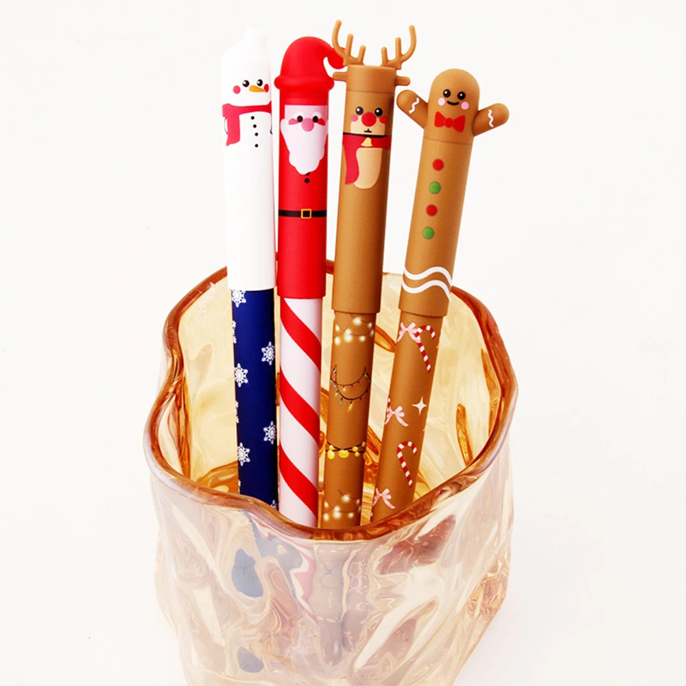 4pcs/set Christmas Erasable Pen Black Ink With Eraser 0.4mm