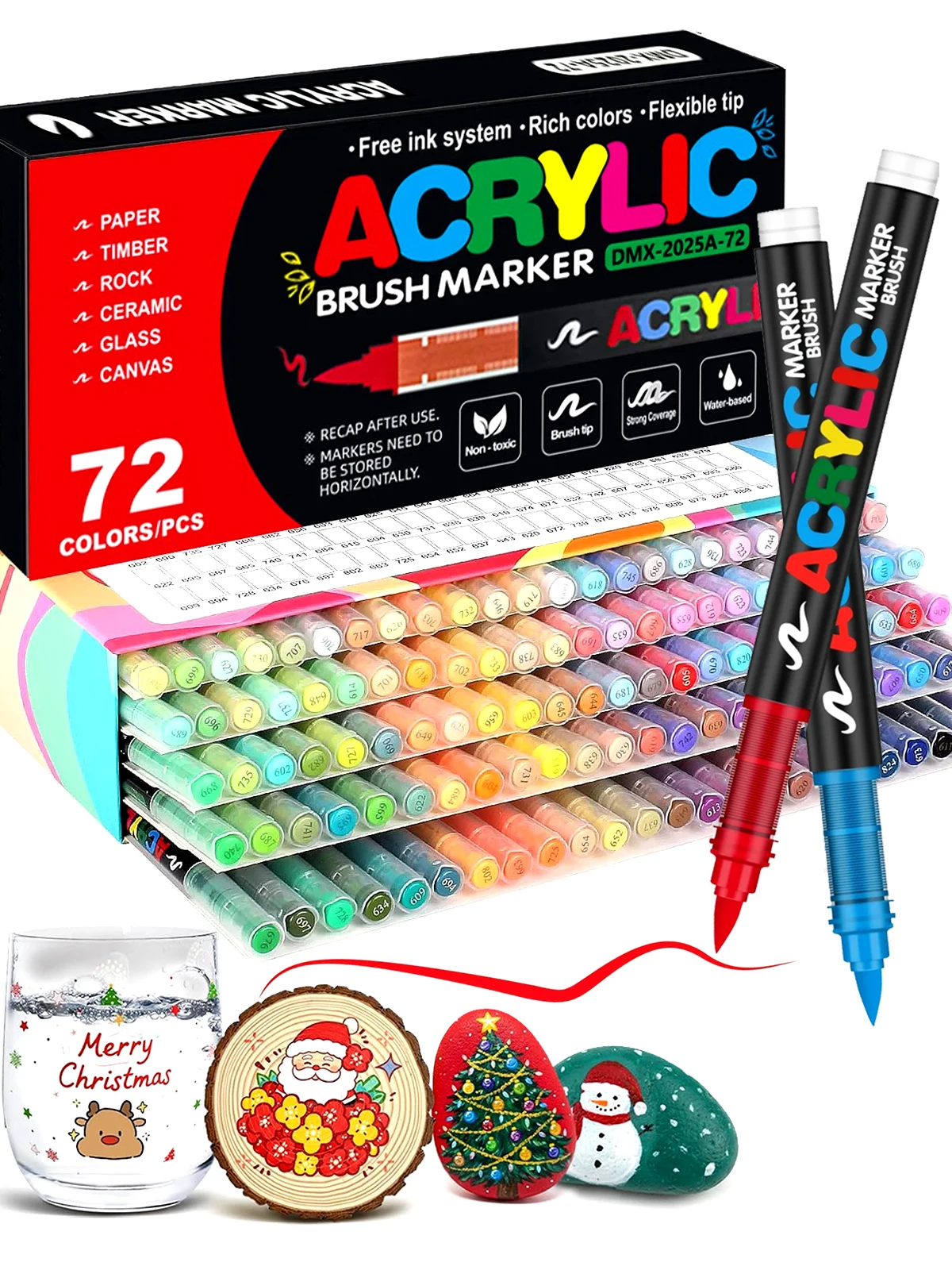 72 Colors Acrylic Paint Pens Markers Set Brush Tip Paint Marker For Rock Painting Wood Canvas Stone Christmas Gift DIY Crafts