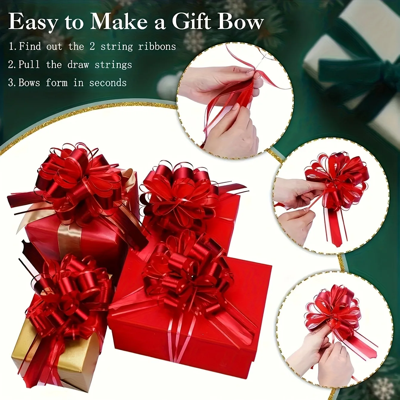 6 Pcs Grosgrain Ribbon Bow, Red and Gold, for Weddings, Parties, Christmas, Valentine's Day, Birthdays, Packaging | Durable
