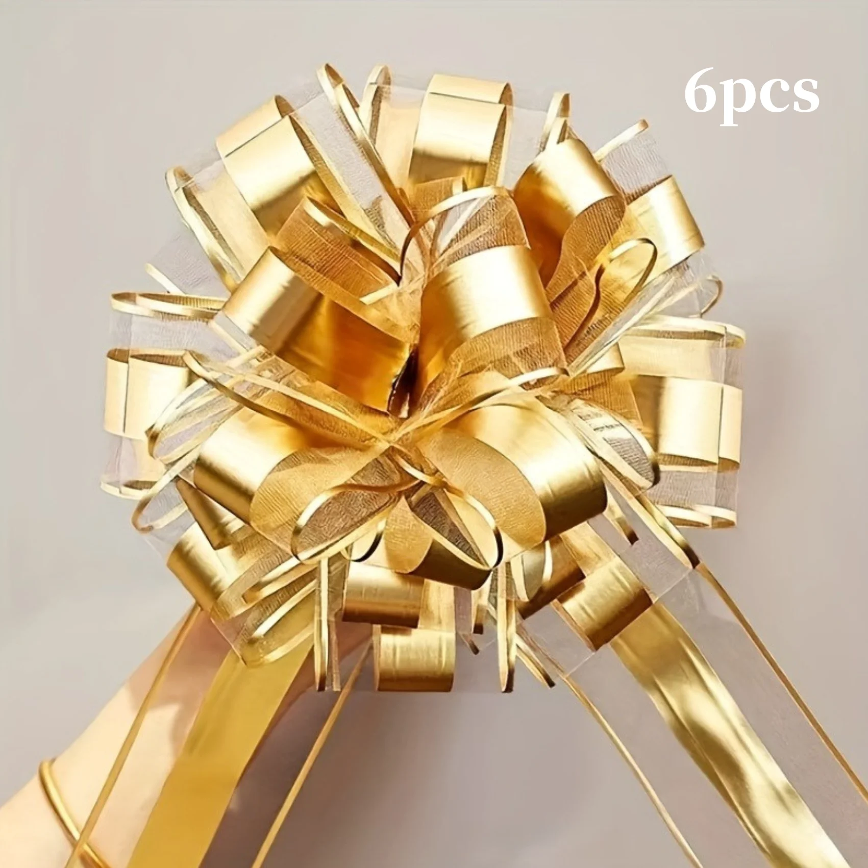 6 Pcs Grosgrain Ribbon Bow, Red and Gold, for Weddings, Parties, Christmas, Valentine's Day, Birthdays, Packaging | Durable