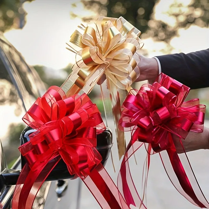 6 Pcs Grosgrain Ribbon Bow, Red and Gold, for Weddings, Parties, Christmas, Valentine's Day, Birthdays, Packaging | Durable