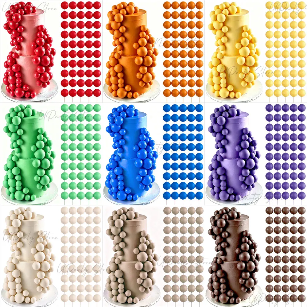 50/100pcs Cake Ball Picks Topper Wholesale 4 Sizes Foam Balls Cake Toppers for Birthday Christmas Wedding Cake Decoration Favor