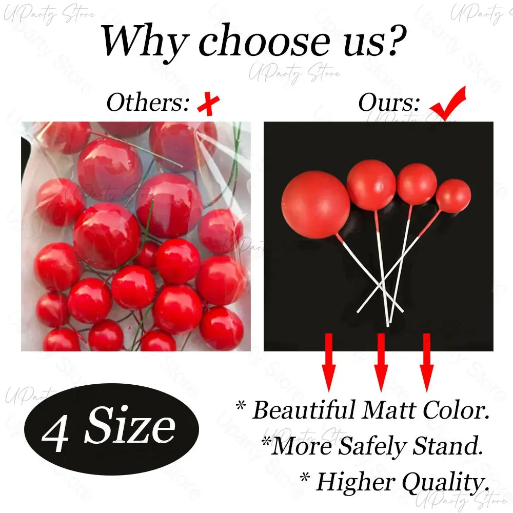 50/100pcs Cake Ball Picks Topper Wholesale 4 Sizes Foam Balls Cake Toppers for Birthday Christmas Wedding Cake Decoration Favor