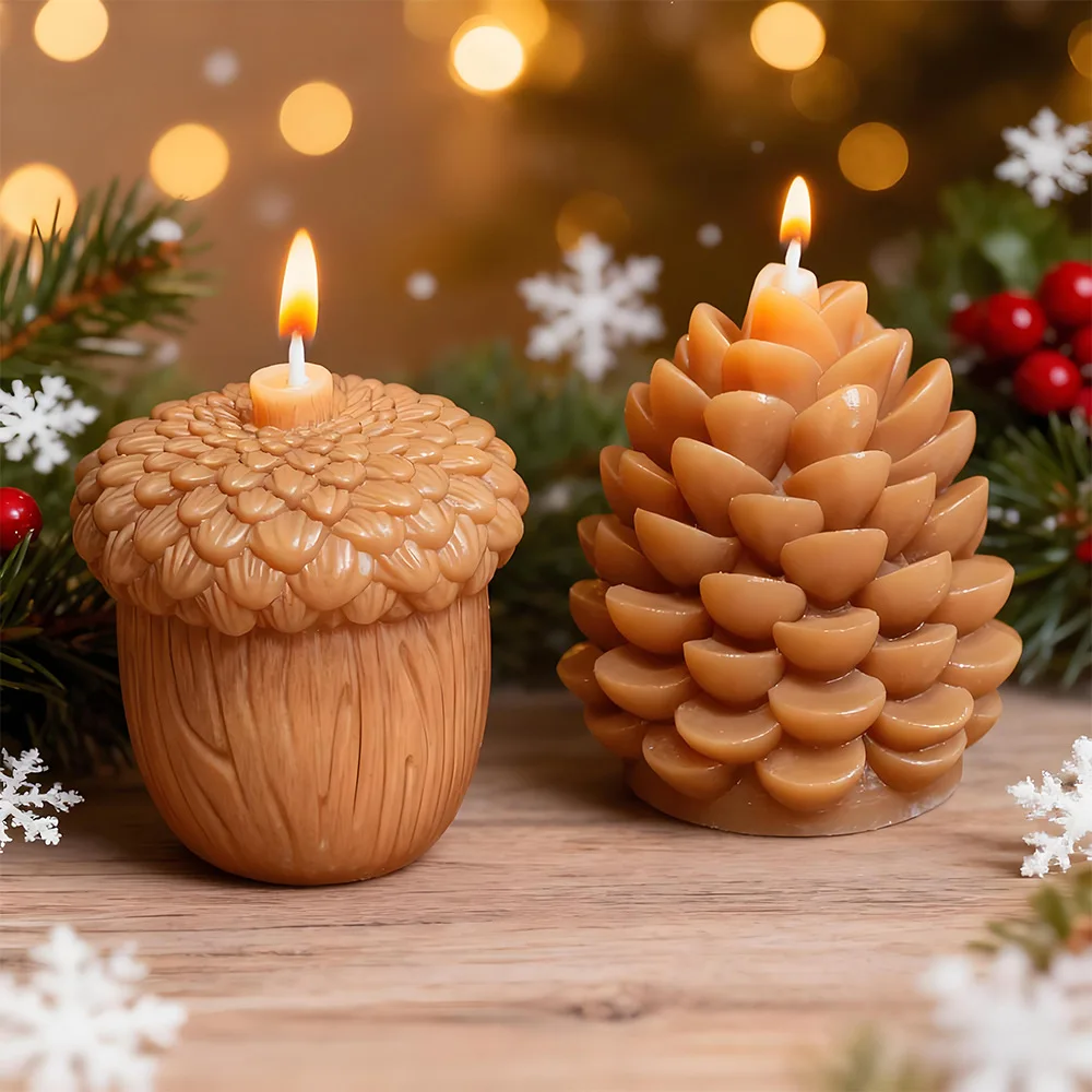 3D Pinecone Acorn Hazelnut Nut Candle Mold DIY Christmas Pinecone Cedar Aromatherapy Soap Plaster Resin Silicone Mold Crafts
