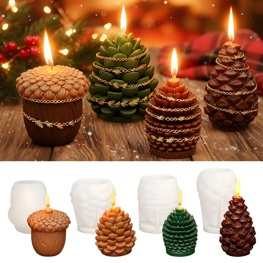 3D Pinecone Acorn Hazelnut Nut Candle Mold DIY Christmas Pinecone Cedar Aromatherapy Soap Plaster Resin Silicone Mold Crafts