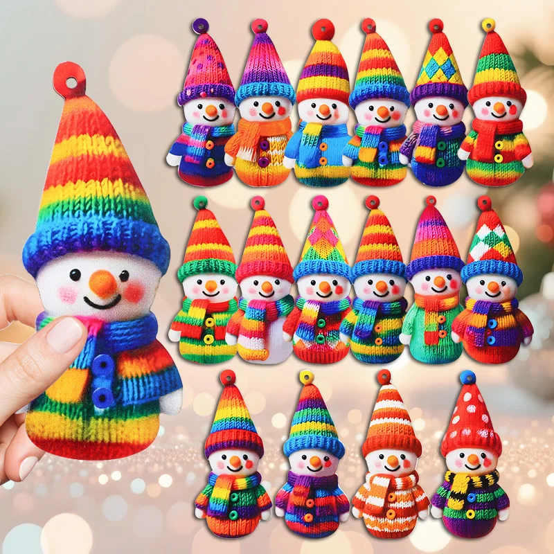 16Pcs Wooden Snowman Christmas Ornament 2D Flat Xmas Tree Hanging Pendant 2026 New Year Home Wall Fireplace Decoration Kids Gift