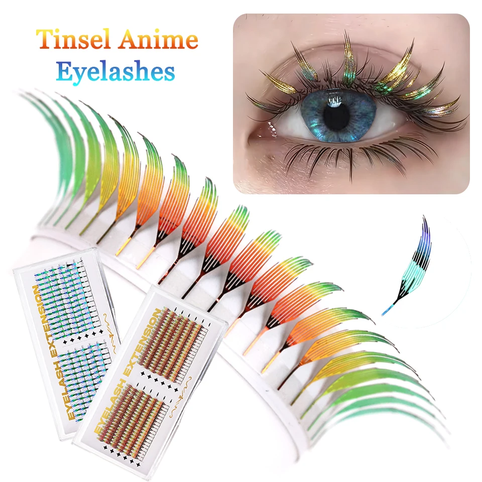 New Fashion Shiny Tinsel Comic Spire Eyelash Extension Holographic Manga False Eyelashes Anime Colorful Eyelashes For Christmas