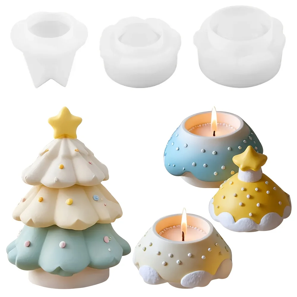 3-Tier Silicone Christmas Tree Mold Suitable for Candle, Resin, Cement, and Plaster Casting - Holiday Decorations, DIY Crafts