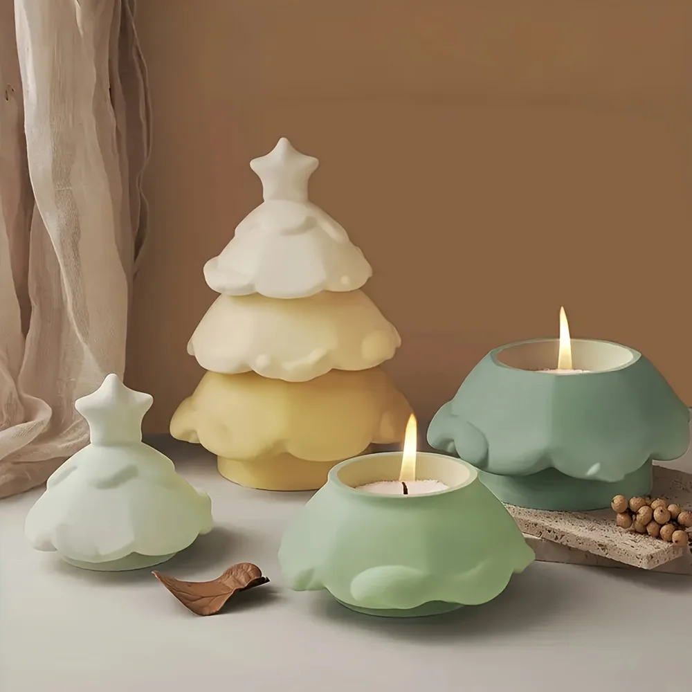 3-Tier Silicone Christmas Tree Mold Suitable for Candle, Resin, Cement, and Plaster Casting - Holiday Decorations, DIY Crafts