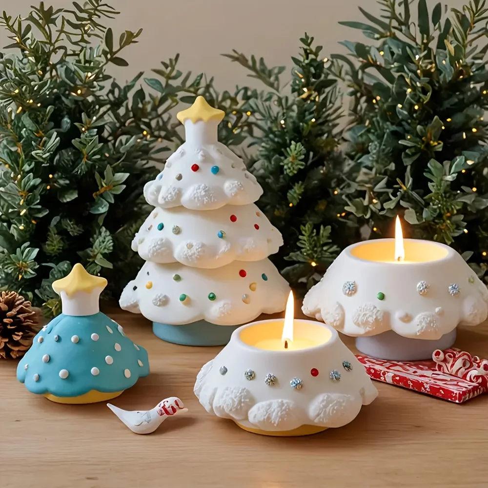 3-Tier Silicone Christmas Tree Mold Suitable for Candle, Resin, Cement, and Plaster Casting - Holiday Decorations, DIY Crafts