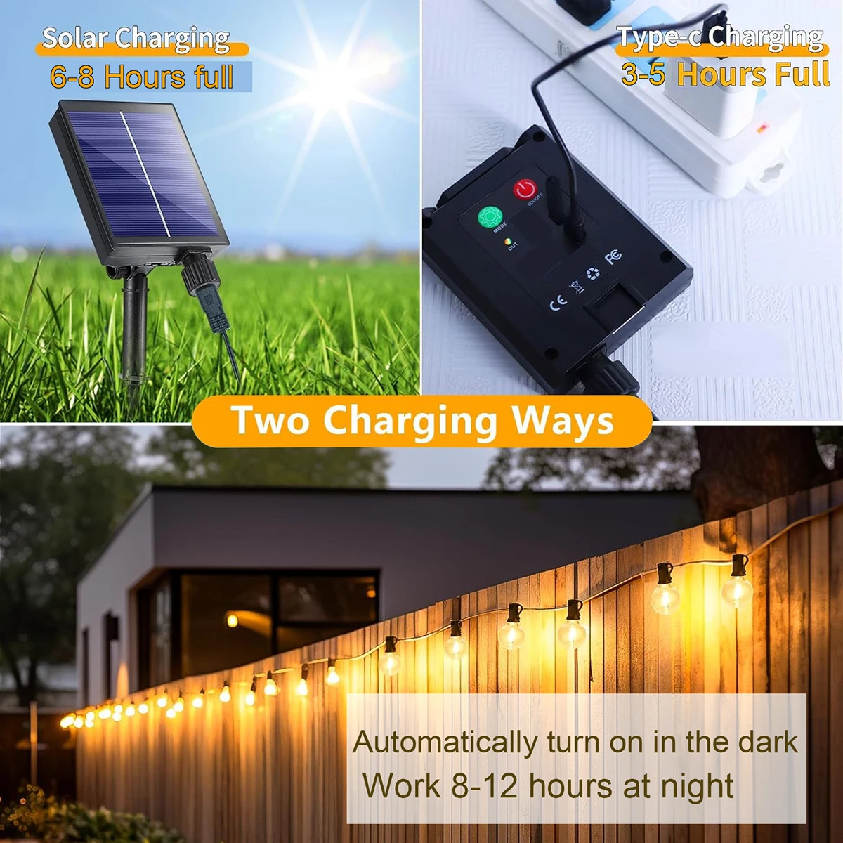 7-25M Festoon G40 Solar LED Globe String Fairy Lights Outdoor Christmas Party Garden Decor Garland Lamps Street Patio Backyard