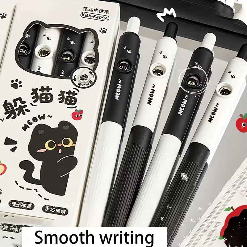 4pcs Kawaii Cat Pens Paw 0.5mm Quick-Dry Black Ink-Smooth Writing Retractable Pens School Journaling Birthday Christmas Gift 