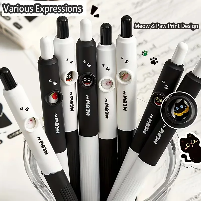 4pcs Kawaii Cat Pens Paw 0.5mm Quick-Dry Black Ink-Smooth Writing Retractable Pens School Journaling Birthday Christmas Gift 