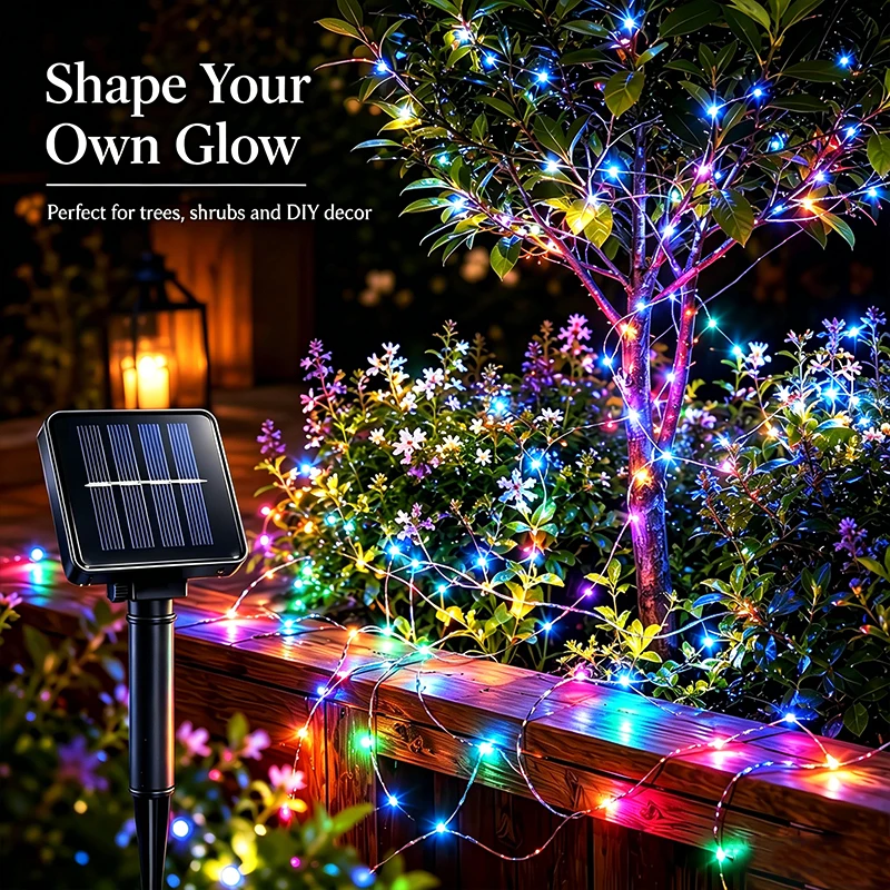 Solar LED String Lights Waterproof 8modes Christmas Garland Decor for Garden Patio Balcony Fence Festival Fairy Lights