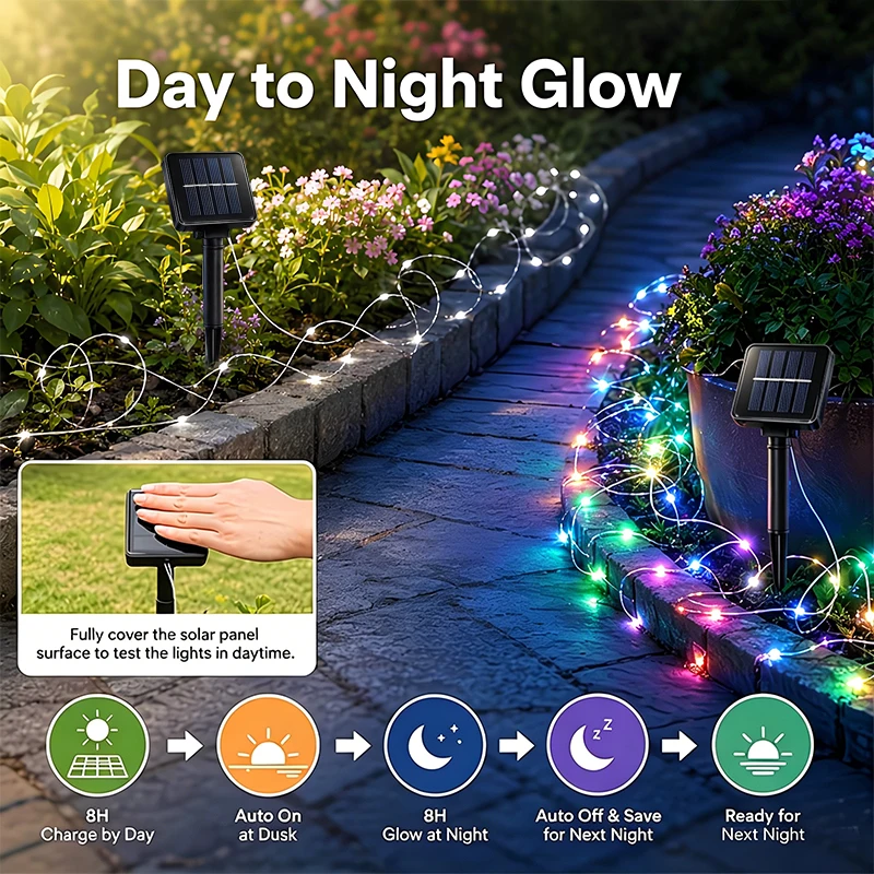 Solar LED String Lights Waterproof 8modes Christmas Garland Decor for Garden Patio Balcony Fence Festival Fairy Lights