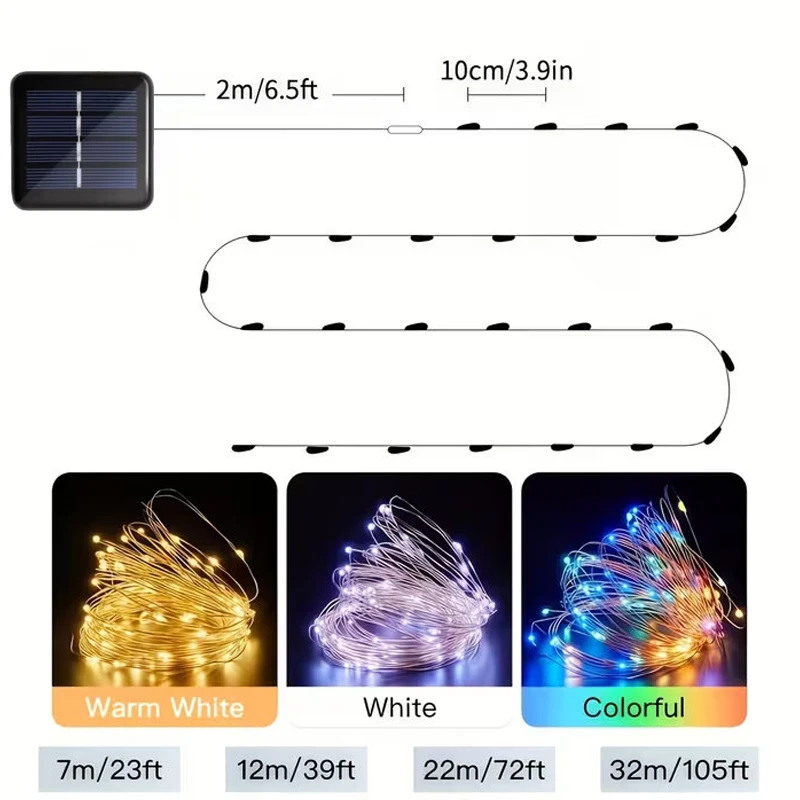 Solar LED String Lights Waterproof 8modes Christmas Garland Decor for Garden Patio Balcony Fence Festival Fairy Lights