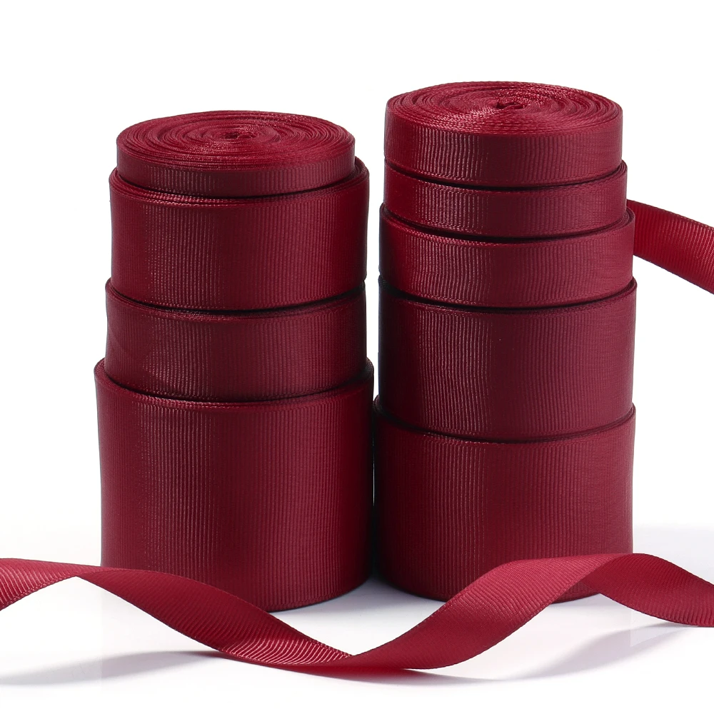 10Yards/Roll Grosgrain Ribbons Red Wine Red Color Ribbons For DIY New Year Christmas Party Handmade Bouquet Gift Packaging Decor