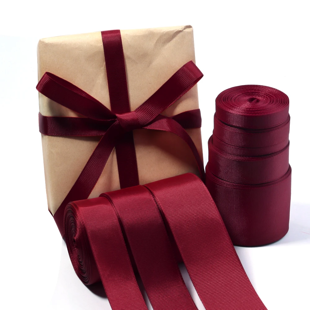 10Yards/Roll Grosgrain Ribbons Red Wine Red Color Ribbons For DIY New Year Christmas Party Handmade Bouquet Gift Packaging Decor