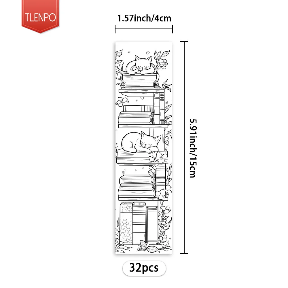 32pcs, Cat Coloring Theme Bookmarks, Christmas, Teacher Gift, Back-To-School Holiday Gifts, Creative Artistic Designs