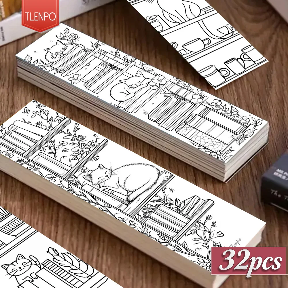 32pcs, Cat Coloring Theme Bookmarks, Christmas, Teacher Gift, Back-To-School Holiday Gifts, Creative Artistic Designs