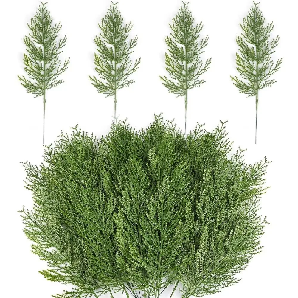 Christmas Faux Cedar Stems, Artificial Faux Cedar Branches, Christmas Greenery Pine Picks for Wreath Craft