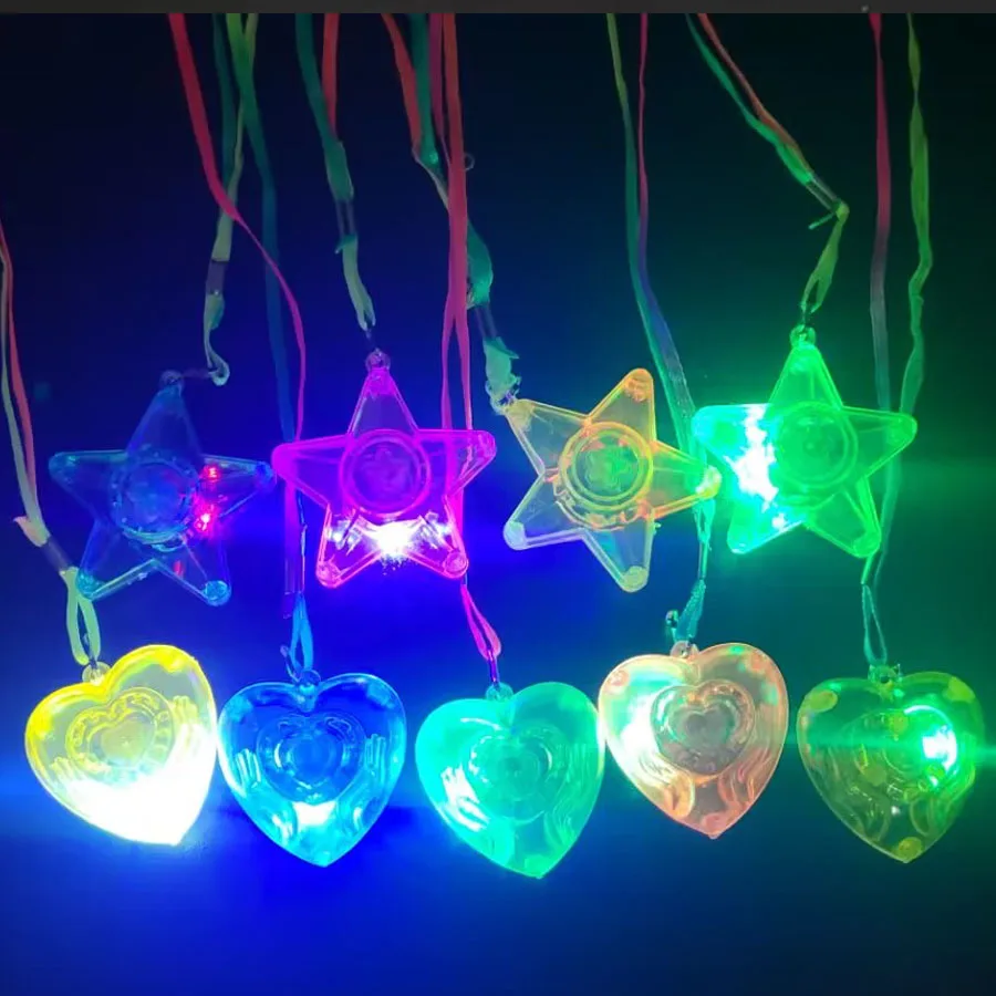 10pcs LED Light Up Necklace Pendants Star Heart Flashing Glow Necklace Blinking Toy Party Christmas Wedding Party Decoration