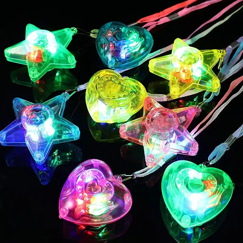 10pcs LED Light Up Necklace Pendants Star Heart Flashing Glow Necklace Blinking Toy Party Christmas Wedding Party Decoration