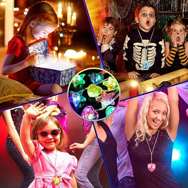 10pcs LED Light Up Necklace Pendants Star Heart Flashing Glow Necklace Blinking Toy Party Christmas Wedding Party Decoration