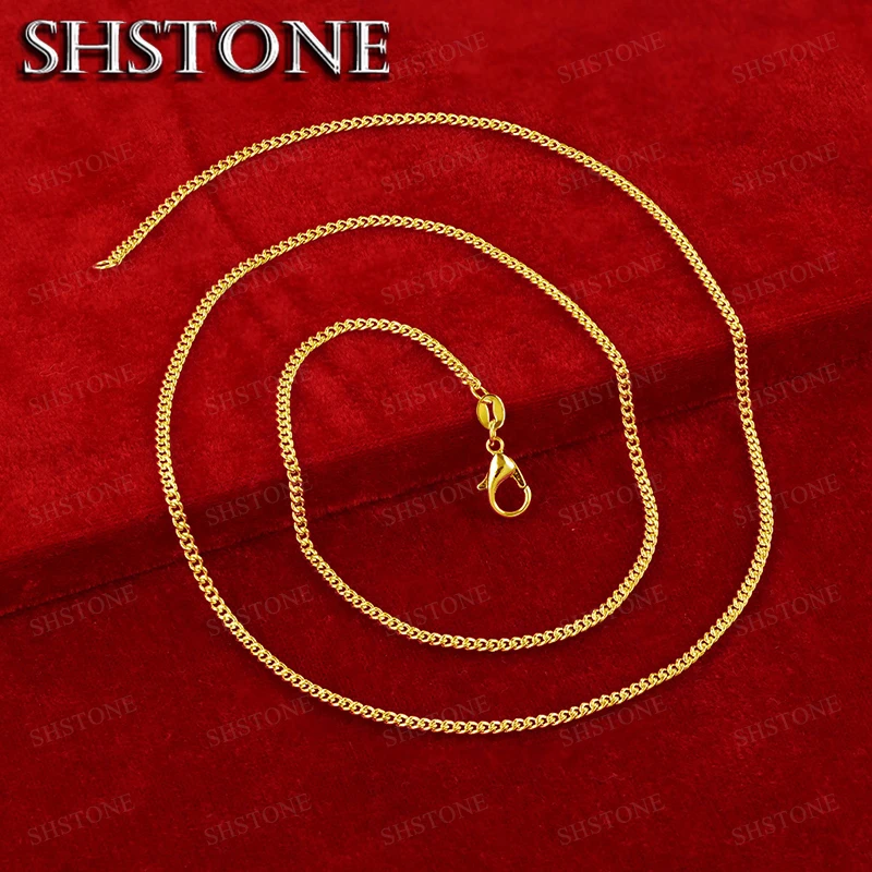 18K Gold Side Necklace For Women Men 40-75cm Chain Fashion Wedding Charm Jewelry Christmas Birthday Gifts