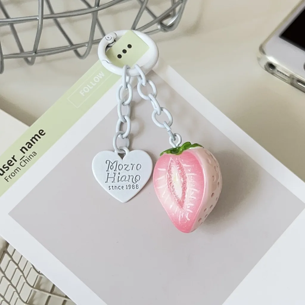 Strawberry Bag Charm Delicate Cute Key Chain 3d Pink Strawberry Key Chain Sweet Resin Key Ring For Christmas Gift Backpack