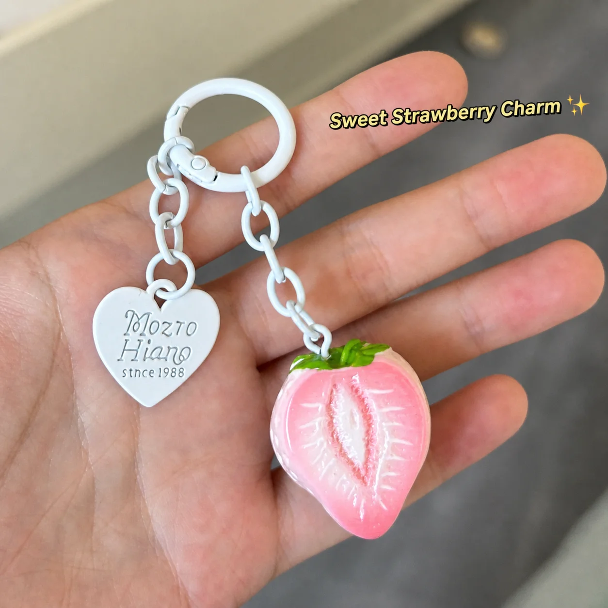 Strawberry Bag Charm Delicate Cute Key Chain 3d Pink Strawberry Key Chain Sweet Resin Key Ring For Christmas Gift Backpack