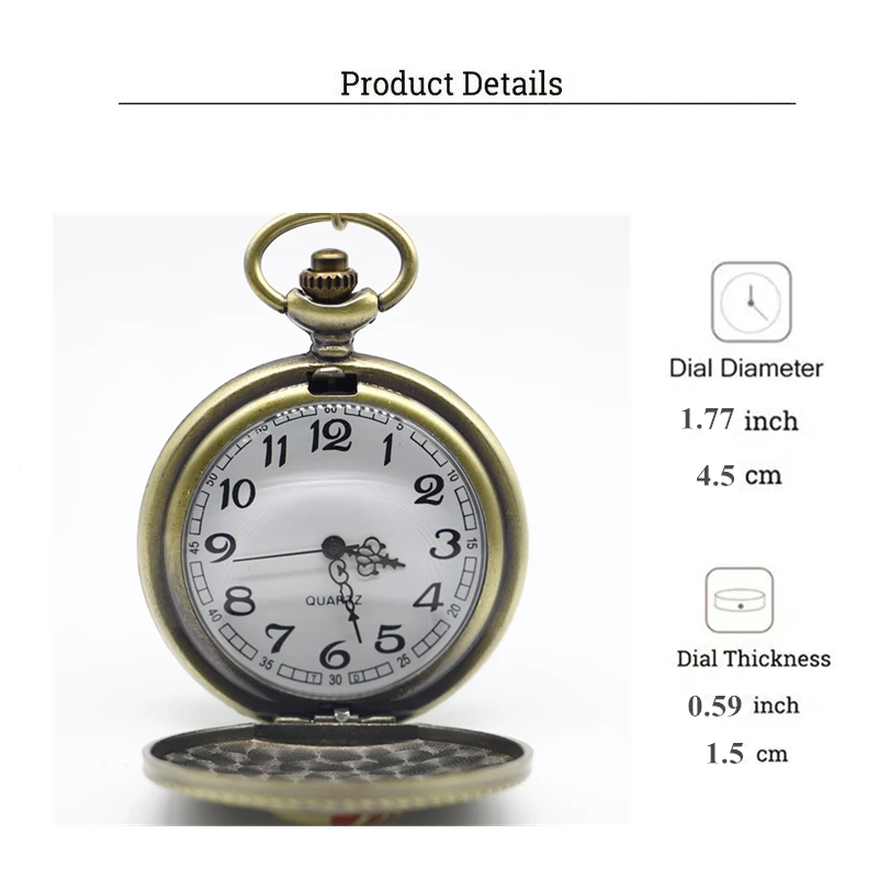 Vintage Bronze Quartz Pocket Watch, Bell Pattern Necklace Pendant Chain Watch, Men Women's Christmas Clock Gift Collection