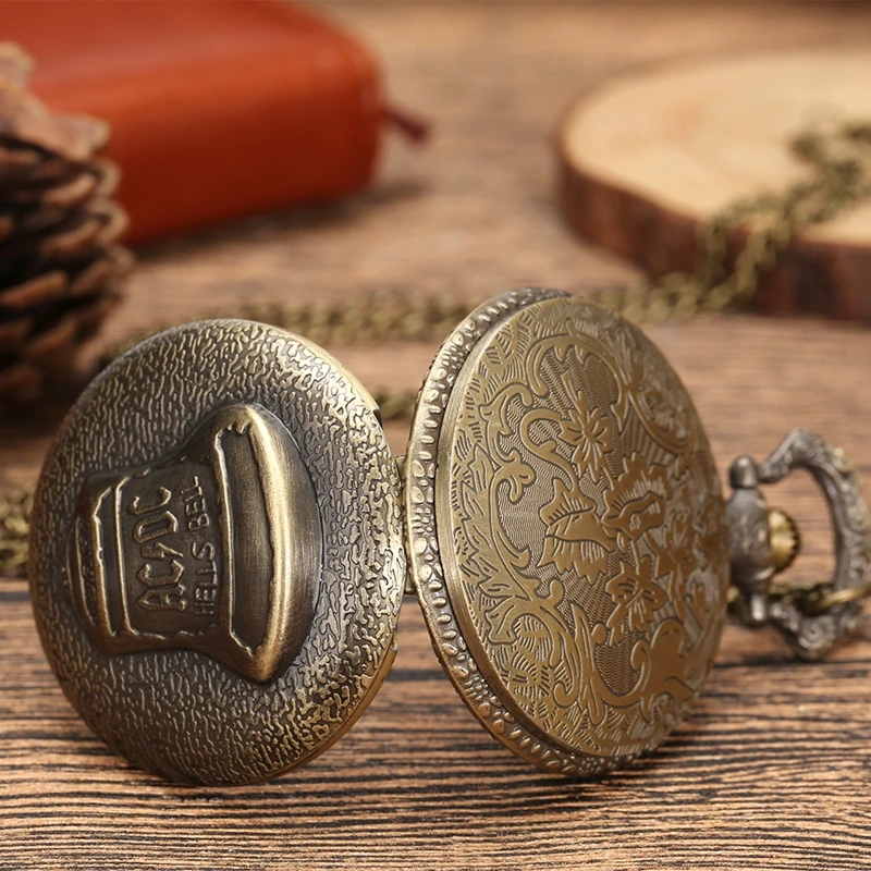 Vintage Bronze Quartz Pocket Watch, Bell Pattern Necklace Pendant Chain Watch, Men Women's Christmas Clock Gift Collection