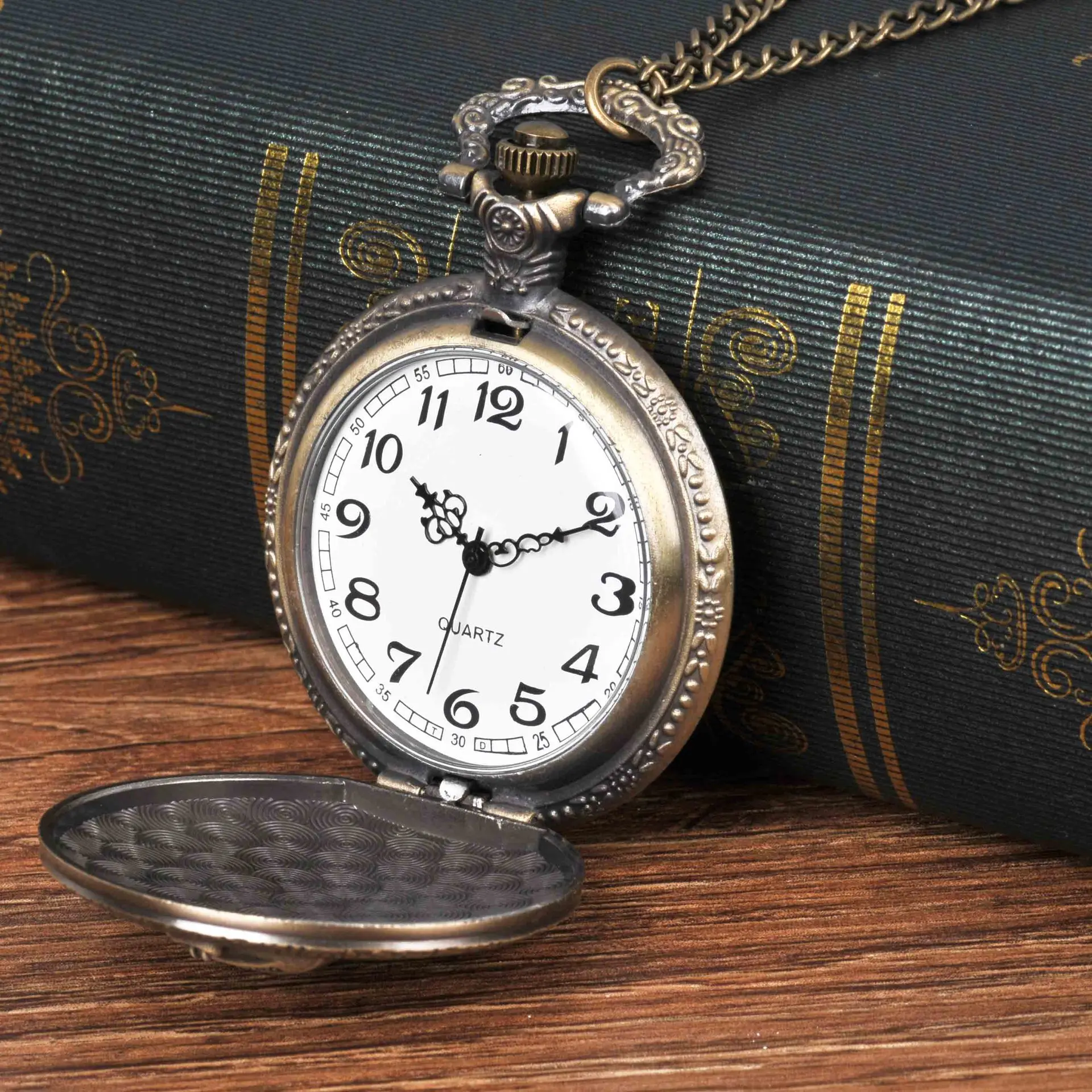 Vintage Bronze Quartz Pocket Watch, Bell Pattern Necklace Pendant Chain Watch, Men Women's Christmas Clock Gift Collection