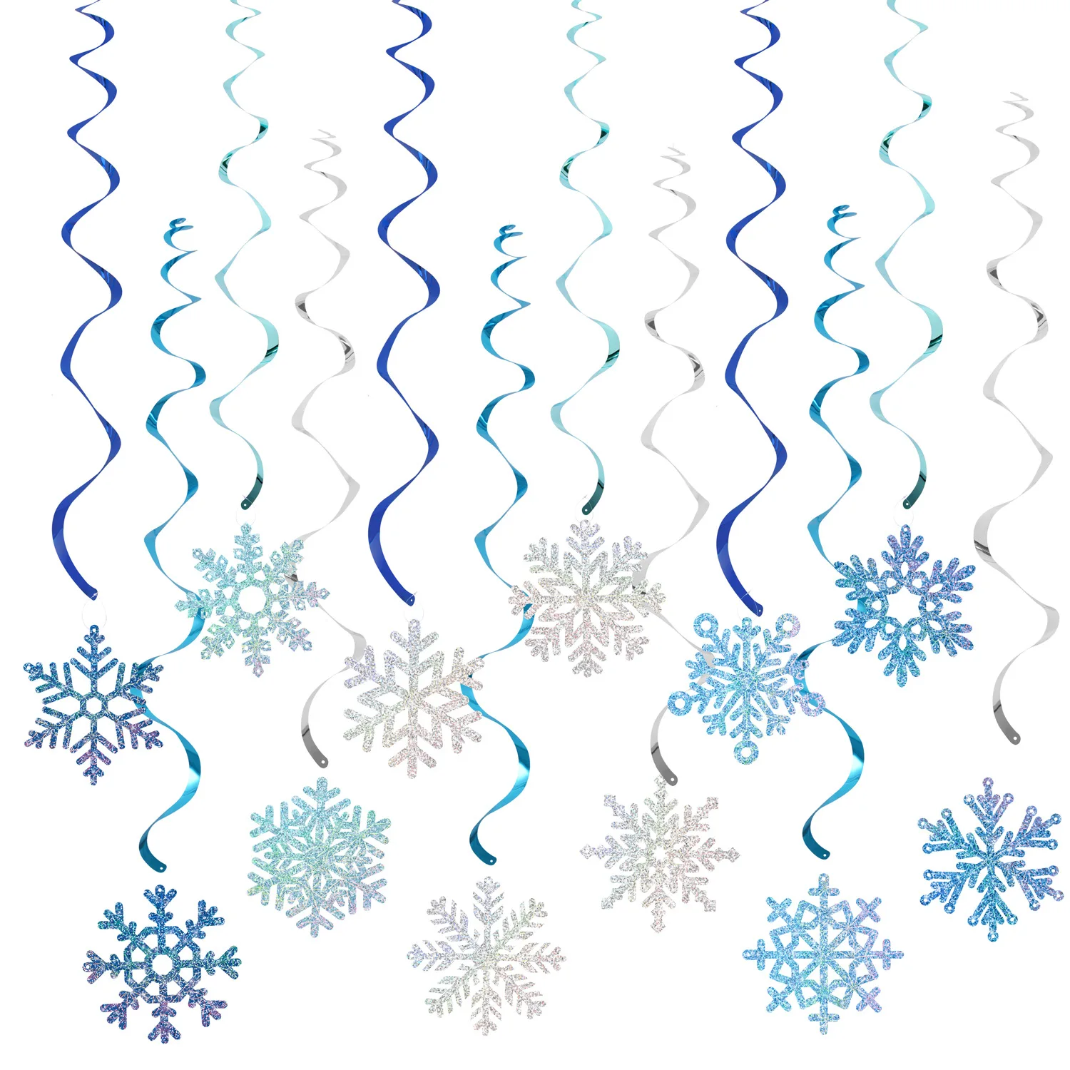 24 Frozen Style Blue And Silver Snowflake Vortex Decorations Rainbow Ceiling Streamerssuitable for Christmas And Birthday Partie